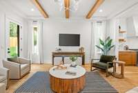 This family room or den is in prime location, right next to the kitchen and the backyard.