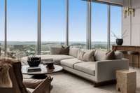 Floor-to-ceiling windows with automated blinds