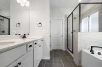 walk in shower & tub - Quartz counter tops