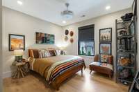 Primary bedroom in the guesthouse apartment
