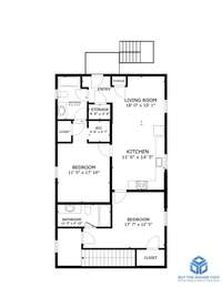 Detailed floorplan of 2nd floor and guesthouse. Please note the door from the bedroom into the apartment is currently closed off but can be re-opened if so desired