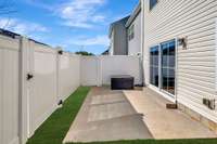 The vinyl privacy fence is very low maintenance. Occassionally spray with the water hose (comes with the home) and spot clean with a magic eraser. So easy!
