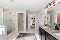 There is a separate water closet and two closets.