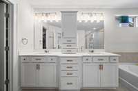 Primary bathroom with plenty of organization