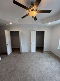 Current status as of 6/23/2025. Primary bedroom includes 2 walk in closets. Will include wire shelving.