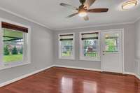 Flex room has a door to the deck.