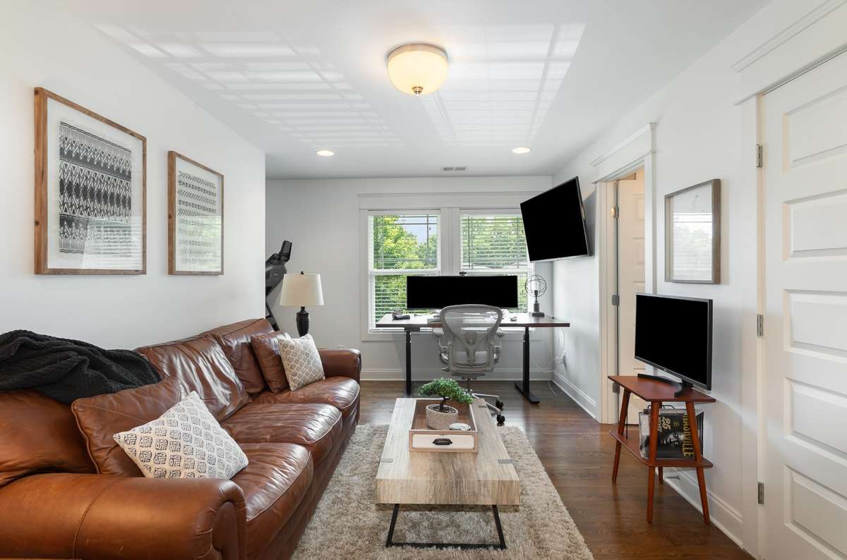 Upstairs you find a bonus space great for a sitting area or study and plenty of room for work out equipment. The laundry closet with washer/dryer that remains is off the bonus/flex space upstairs.