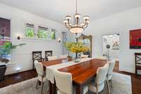 Another view of the formal dining room and the beautiful period chandelier