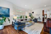 Full of natural light is a spacious living room