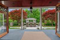 An amazing view of the outdoor dining area just outside the kitchen