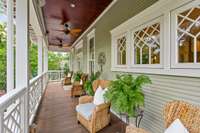 The upstairs balcony is picturesque and overlooks the backyard