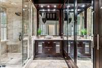 Primary Bath w/ Custom Closet Design, Alabaster Flooring, & Italian Copper Tub