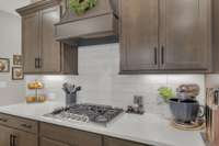 The Deco Hood blends nicely with the custom color cabinetry.