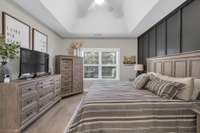 Primary bedroom allows enough space for double dressers even though there is a LARGE walk in closet.