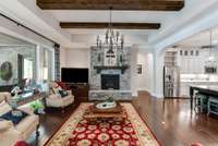 Wood beams in living room for added charm