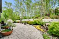Expansive landscape with rock water fountain