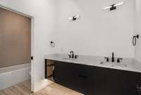 Aux Full Bath with tub and double vanity (cabinet door has been added). Mirror to be selected