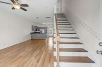 Head upstairs to the two bedrooms and full bath