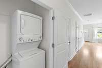 Washer/ dryer remain and leave room for additional storage space