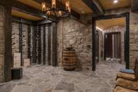 Tuscan Wine Cellar holding 420 bottles complete with a custom whiskey barrel sink