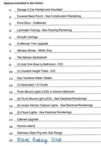 Option Selections Included in This Homesite