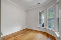 Office with crown molding.