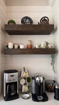Picture of Coffee bar that has floating shelves and shiplap