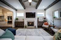 Main Living room has gorgeous wood beams