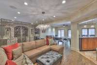Lower level game room with kitchen, and wine cellar