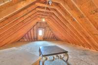 Lots of floored attic space but you will never need it with the cool basement storage space
