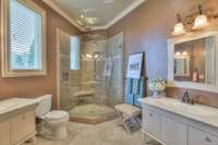 En suite bathroom for the guest room on the main level