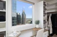 Built in desk area in closet for additional privacy.