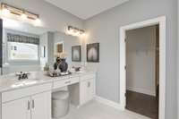 Primary suite features double vanities, tile floors, and tiled shower or tiled shower/garden tub at NO cost!