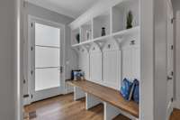 Friends Entry with drop zone bench, cubbies, and hooks