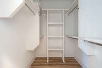 The primary bedroom has two closets.