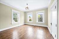 All bedrooms have remote shades. Love this time period light fixture!