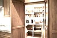 Hidden pantry with additional full size refrigerator with water and ice maker, drawer microwave coffee station and air fryer
