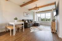Exposed beams in ceiling