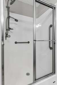 Walk in Shower in master bath. Handy cap accessible, and with a built-in seat for added comfort.