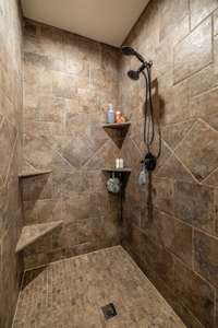 Walk in shower. No Curtain Needed