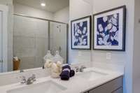 Primary bathroom with tile walk-in shower!