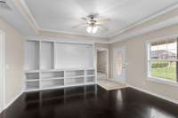A Beautiful built-in entertainment area. Which saves a lot of space!