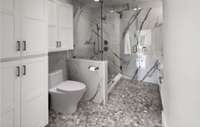 Plenty of storage for toiletries, linens and towels.