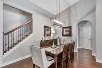 The dining room is open with easy access to the kitchen