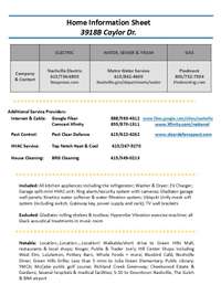 List of utility companies and other service providers + Items included in the sale