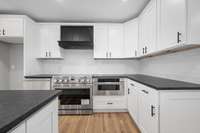 Stainless steel appliances with a built-in microwave
