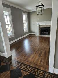 View from the front hall into the living room