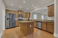 Kitchen with island and lots of cabinets!
