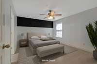 Virtually staged. Primary bedroom on 1st floor is a peaceful retreat to relax and rejuvenate!