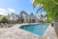 Extremely private backyard w/ 42' Saltwater Pool and lush landscaping.